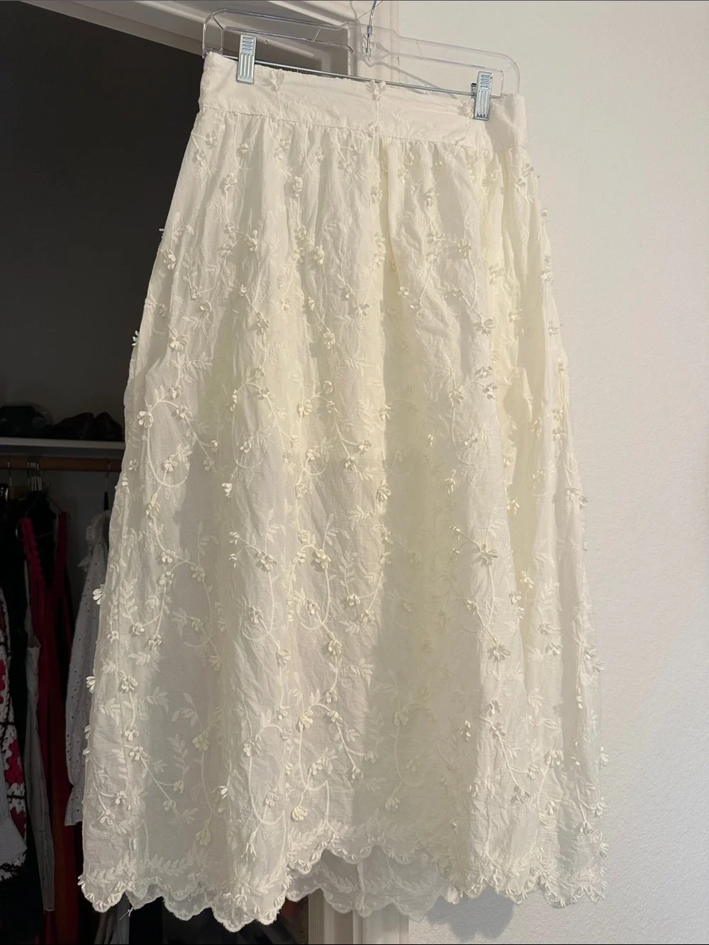 Delicate Cream A-Line Embroidered Midi Skirt - Picture 5 of 13
